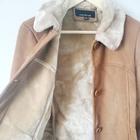 Camel Faux Suede Coat M - Picture 4 of 8